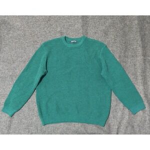 PJ Paul Jones Mens XL Sweater Green Waffle Knit Crewneck Long Sleeve
